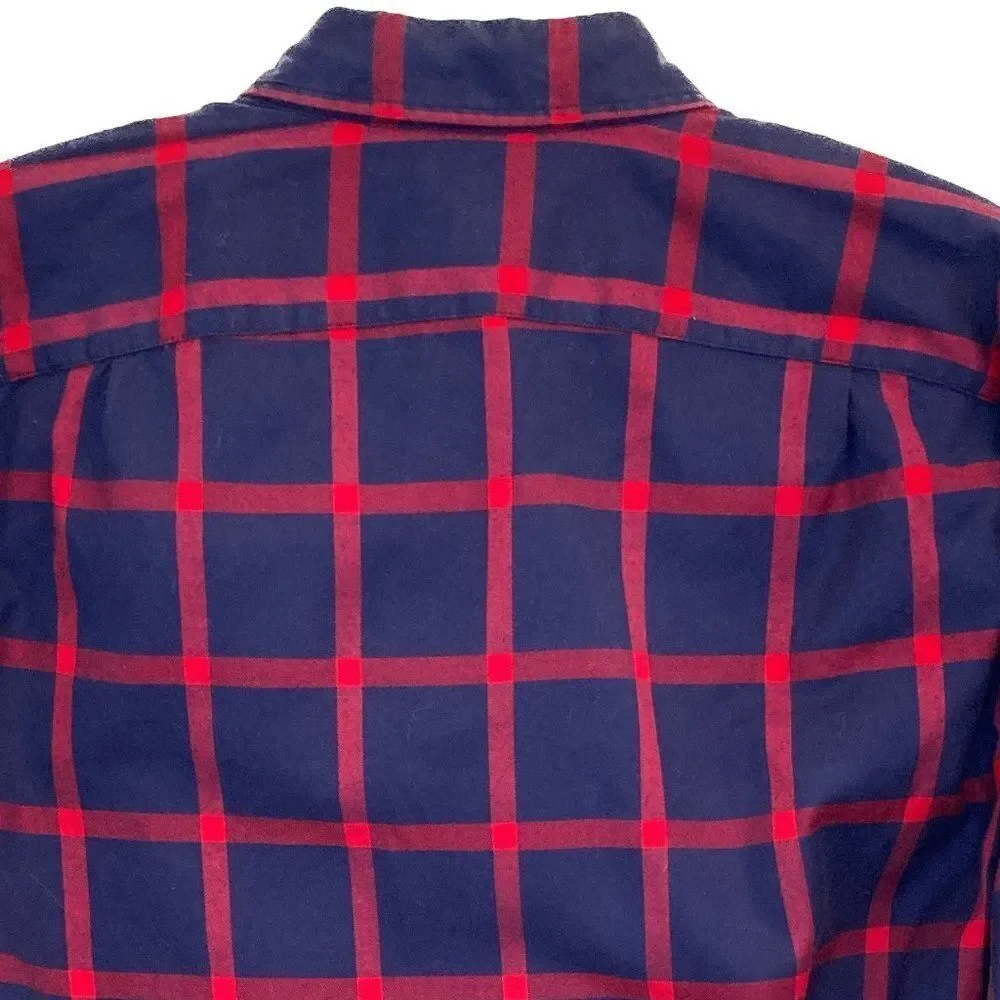 J. Crew Red Navy Kory Check Brushed Twill Cotton Shirt Size Medium